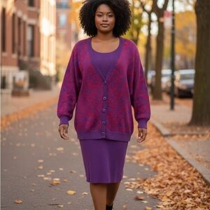 Purple and Red Knit dress animal print vintage 2xl